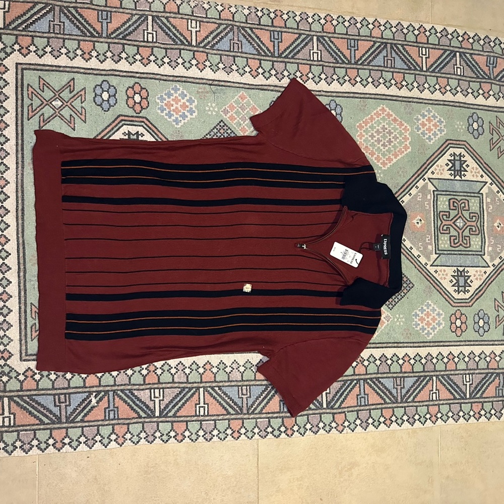 Express Vertical Striped Short Sleeve Cotton Polo Sweater Men’s S